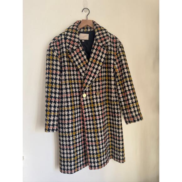 J.Crew Collection Lurex Tweed Oversized Double-Breasted Coat Houndstooth Print - Picture 2 of 11